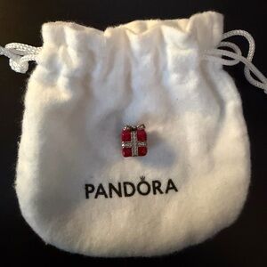 Pandora Red Present Charm CZ Bow Gift Box Sterling Silver Christmas Holiday Bead
